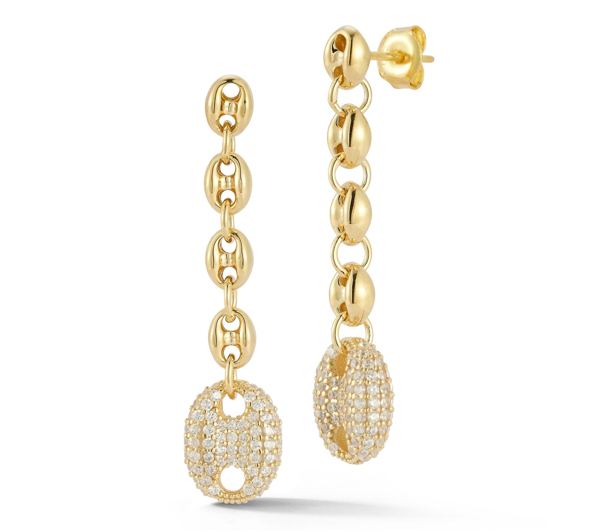 Sterlina Silver Pave Mariner Chain Drop Earrings, Sterling