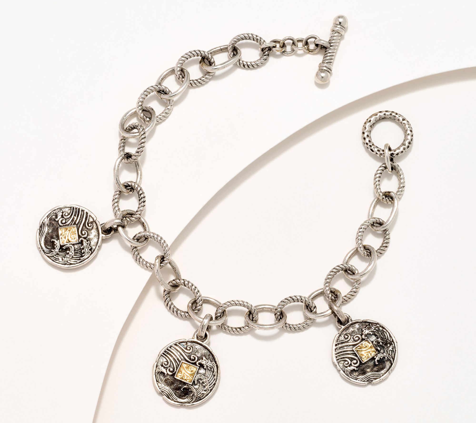  "As Is" Artisan Crafted by Robert Manse Sterling & 18K Coin Bracelet