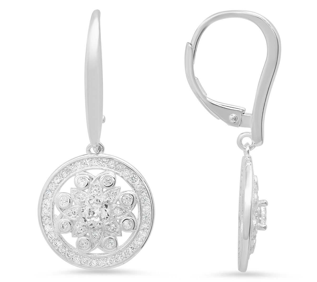 Diamonique Pave Floral Dangle Earrings, Sterling Silver