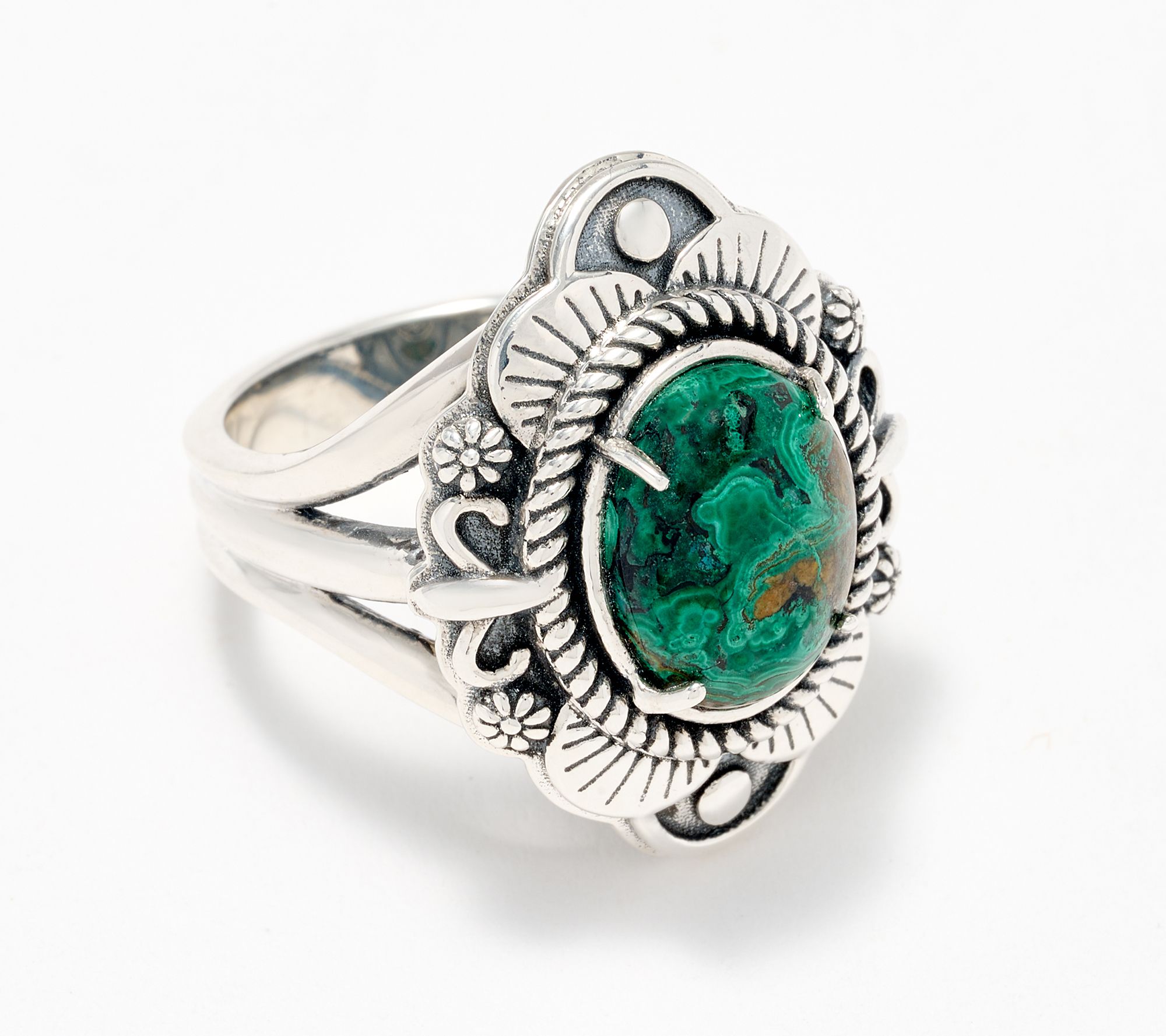 American West Sterling Silver Scallop Oval Gemstone Ring