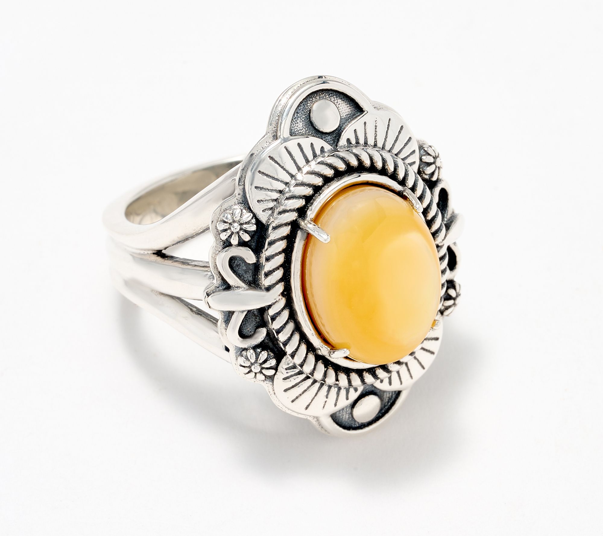American West Sterling Silver Scallop Oval Gemstone Ring