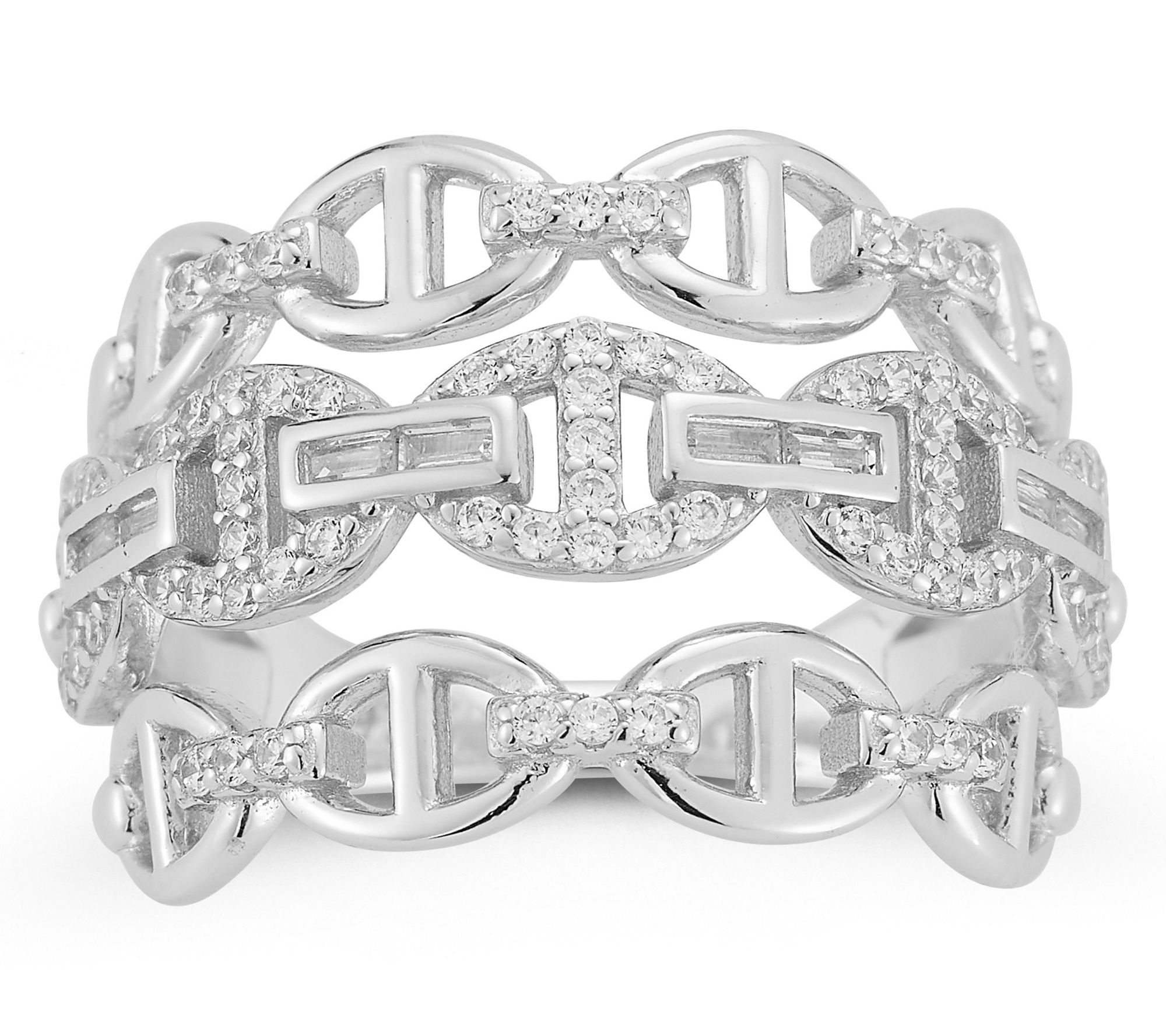 Rachel Zoe Triple Row Pave Mariner Link Ring, Sterling