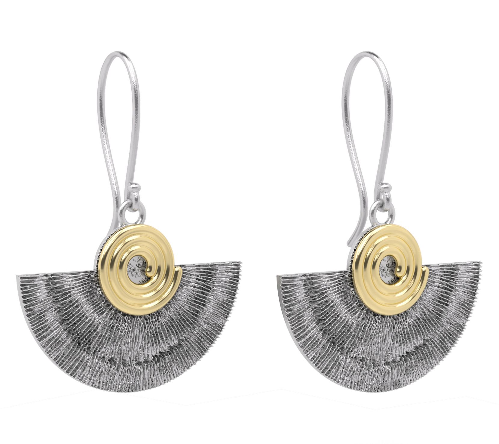 Or Paz Two-Tone Sterling Silver Egyptian Fan Dangle Earrings