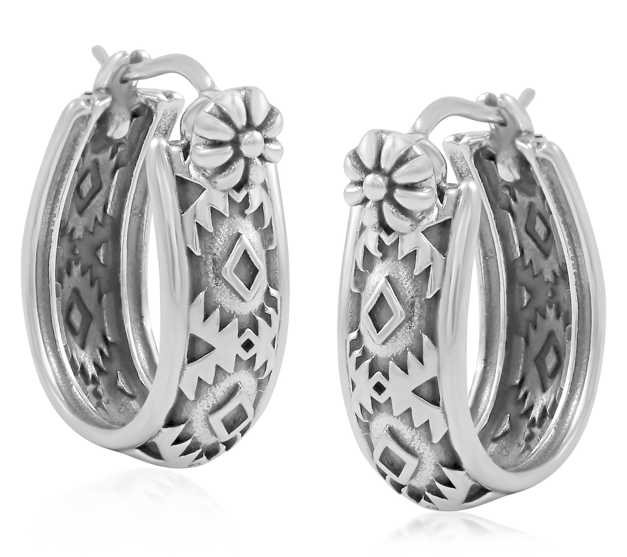 American West Sterling Patterned Huggie Hoop Earrings