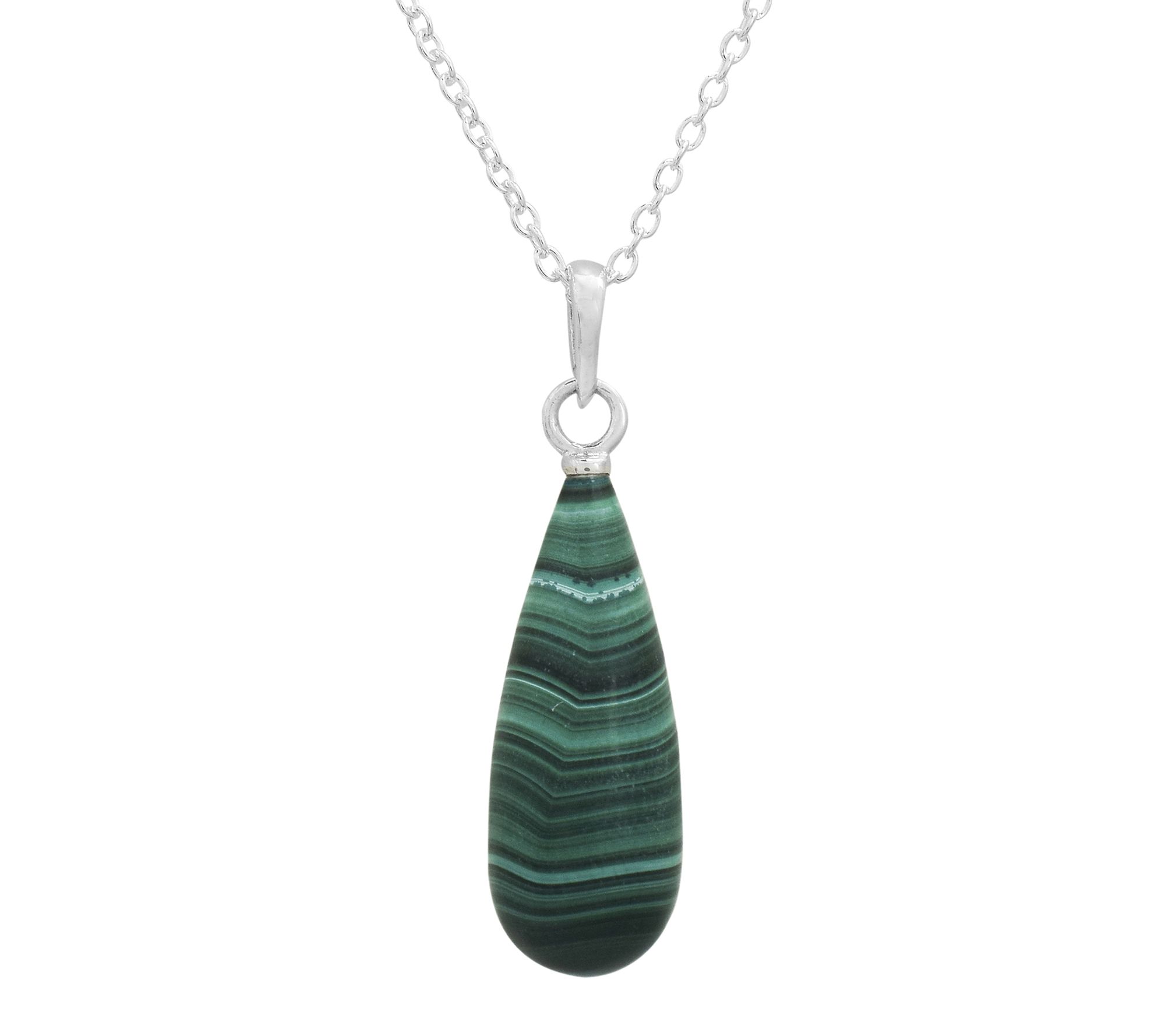 Affinity Gems Malachite Pendant With Chain, Sterling