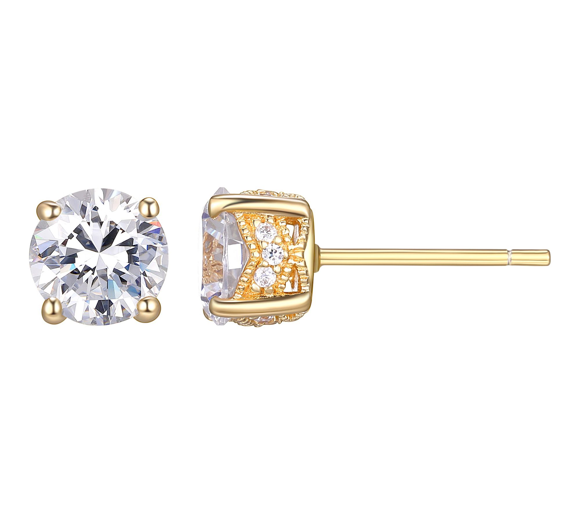 Moissanite Solitaire Stud Earrings, 18K Gold Plated