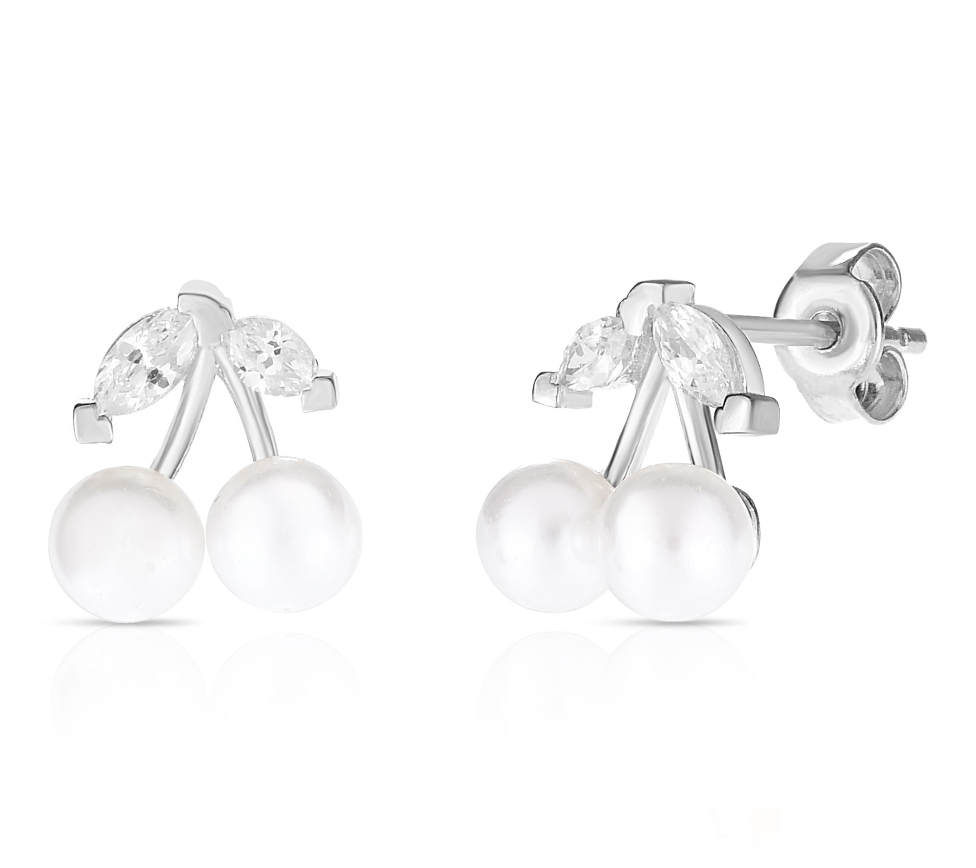 Sterlina Silver Cultured Pearl Cherry Stud Earrings, Sterling