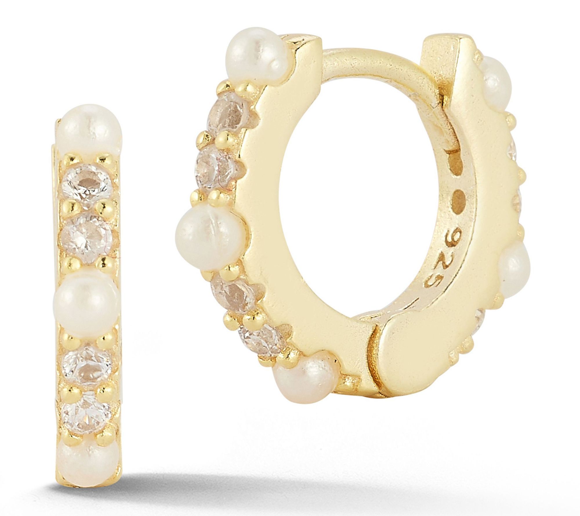 Sterlina Silver Dainty Pave Cultured Pearl Hugg ies, Sterling