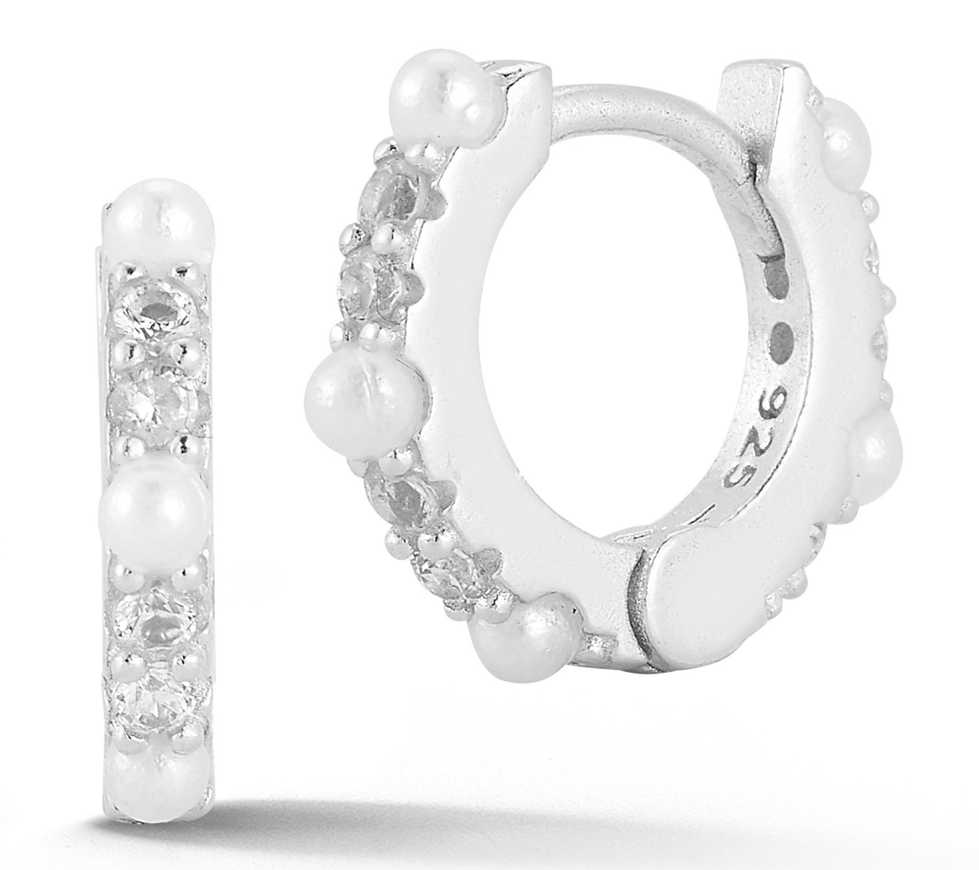 Sterlina Silver Dainty Pave Cultured Pearl Huggies, Sterling