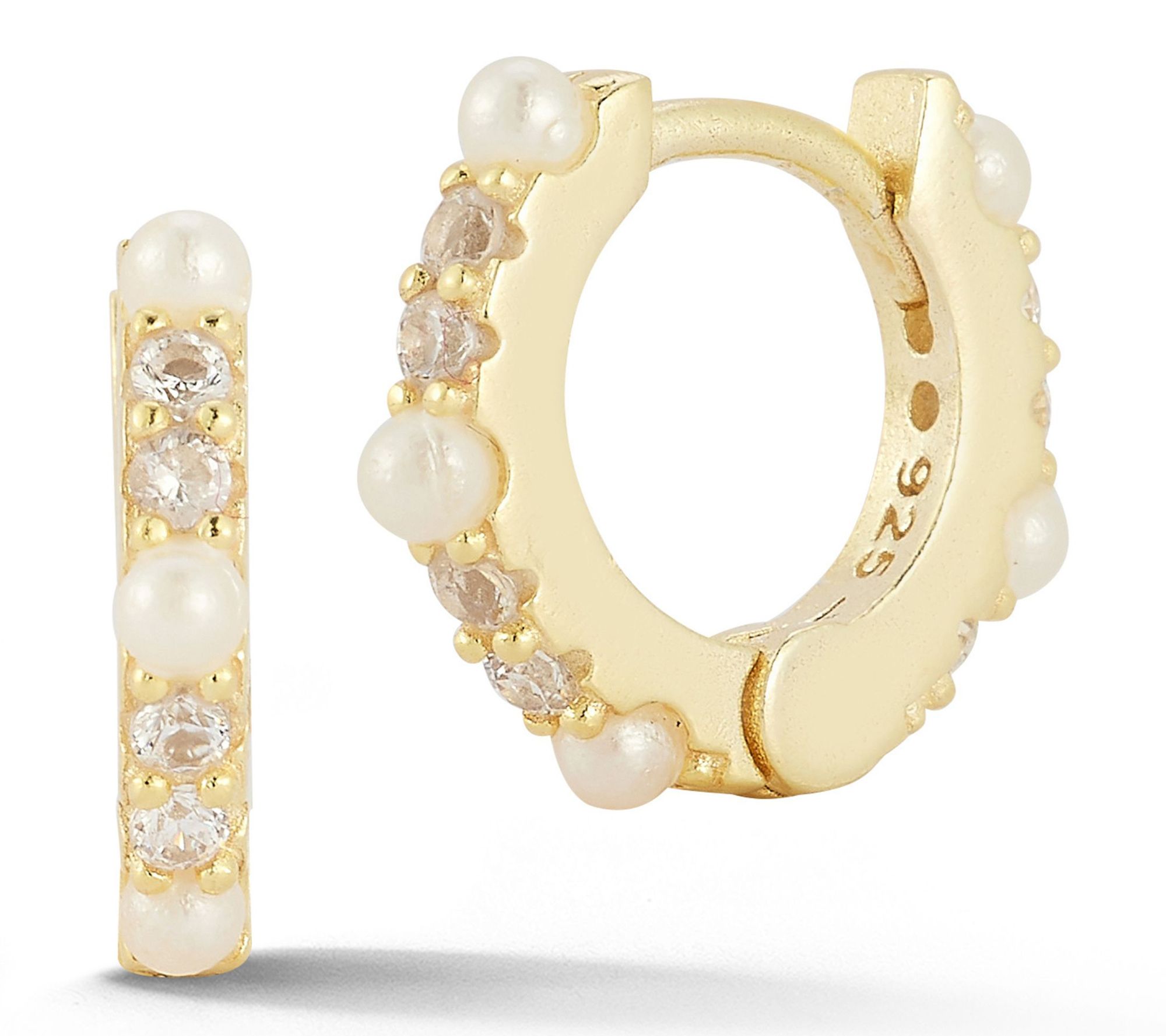 Sterlina Silver Dainty Pave Cultured Pearl Huggies, Sterling