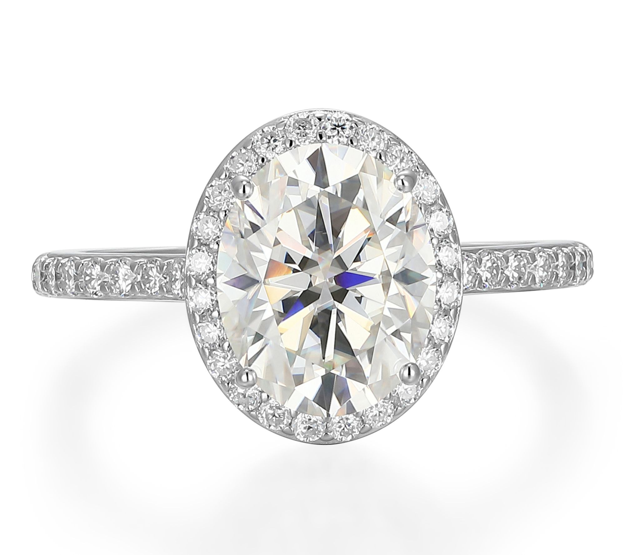 Moissanite 3.15 cttw Halo Ring, Sterling Silver