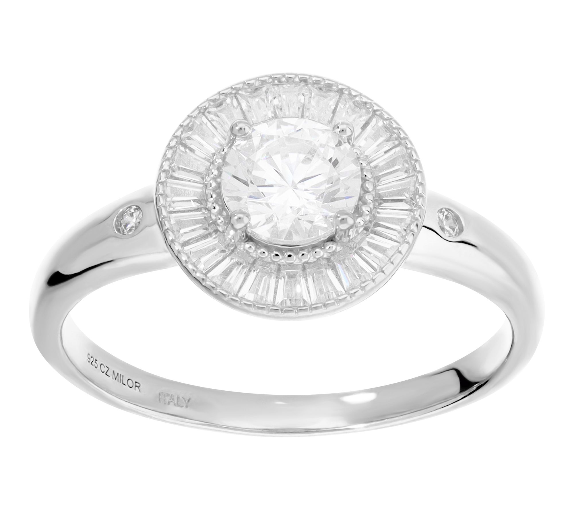 Diamonique Baguette Halo Ring, Sterling Silver