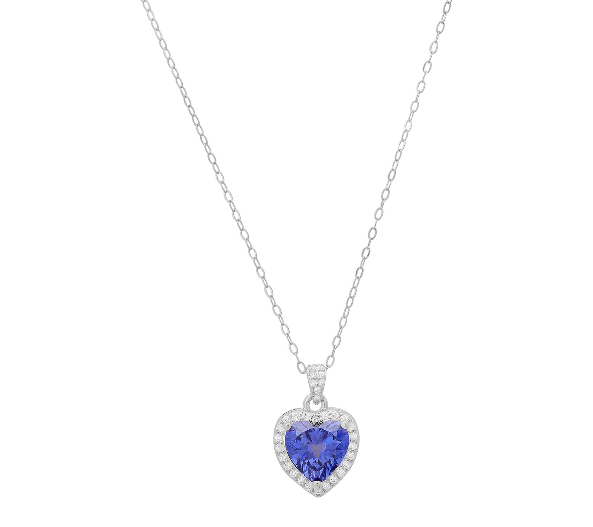Diamonique Purple Heart Halo Pendant w/ Chain,Sterling Silver
