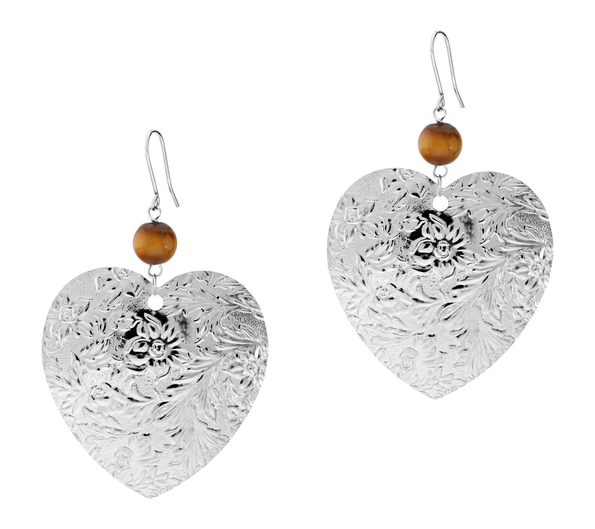 Steel By Design Textured Hearth & Gemstone Earrings