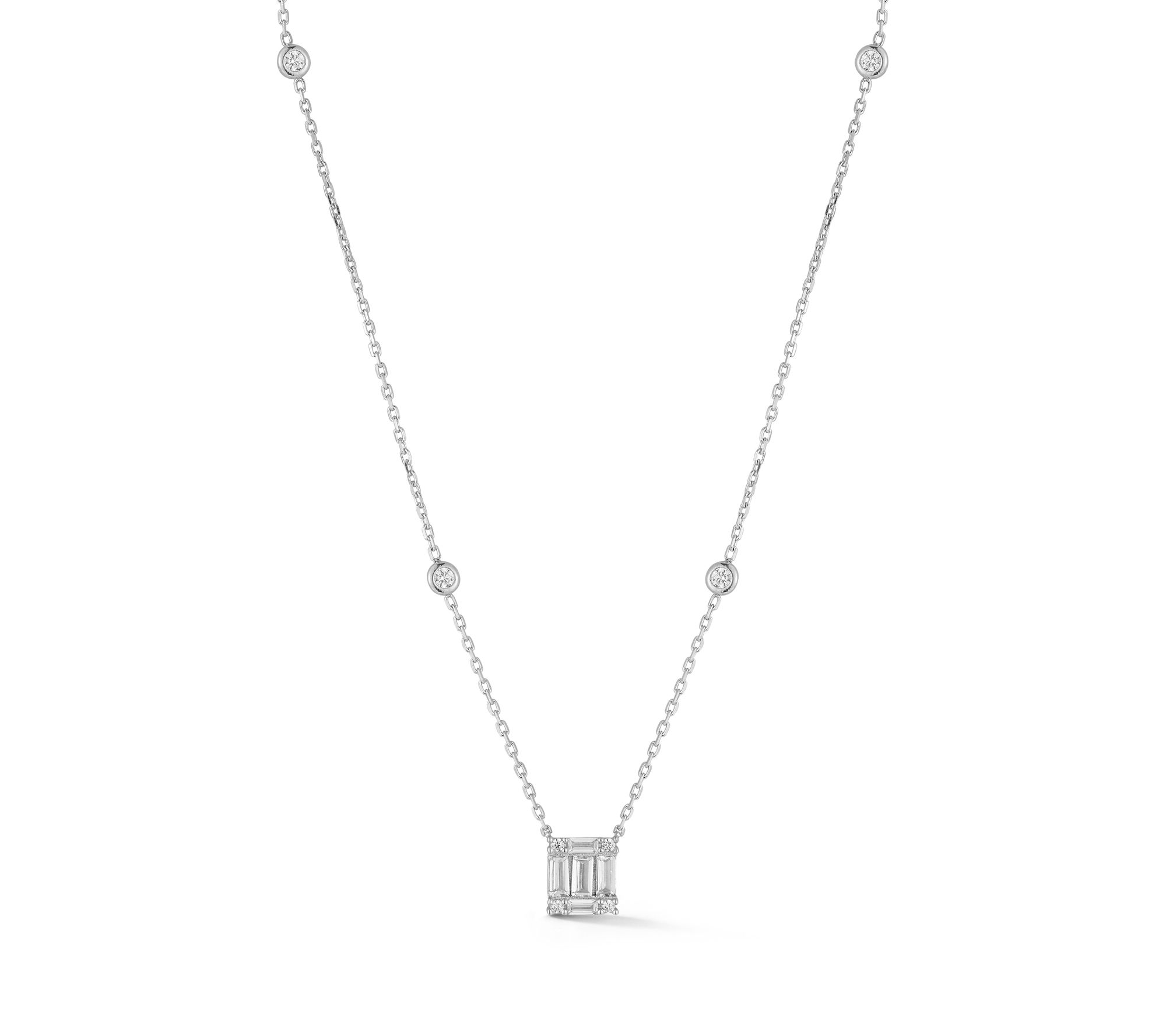 Sterlina Silver Dainty Baguette Station Necklace, Sterling