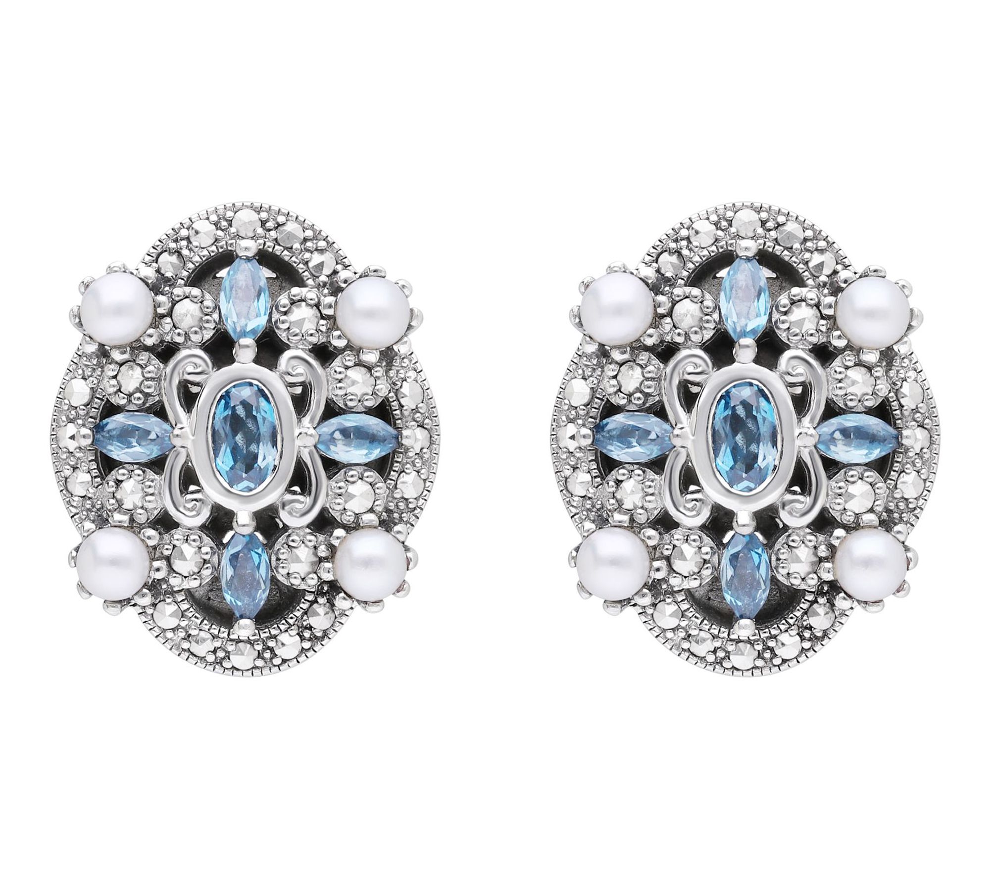 Dallas Prince Sterling Chrome Marcasite, Pearl& Topaz Earring