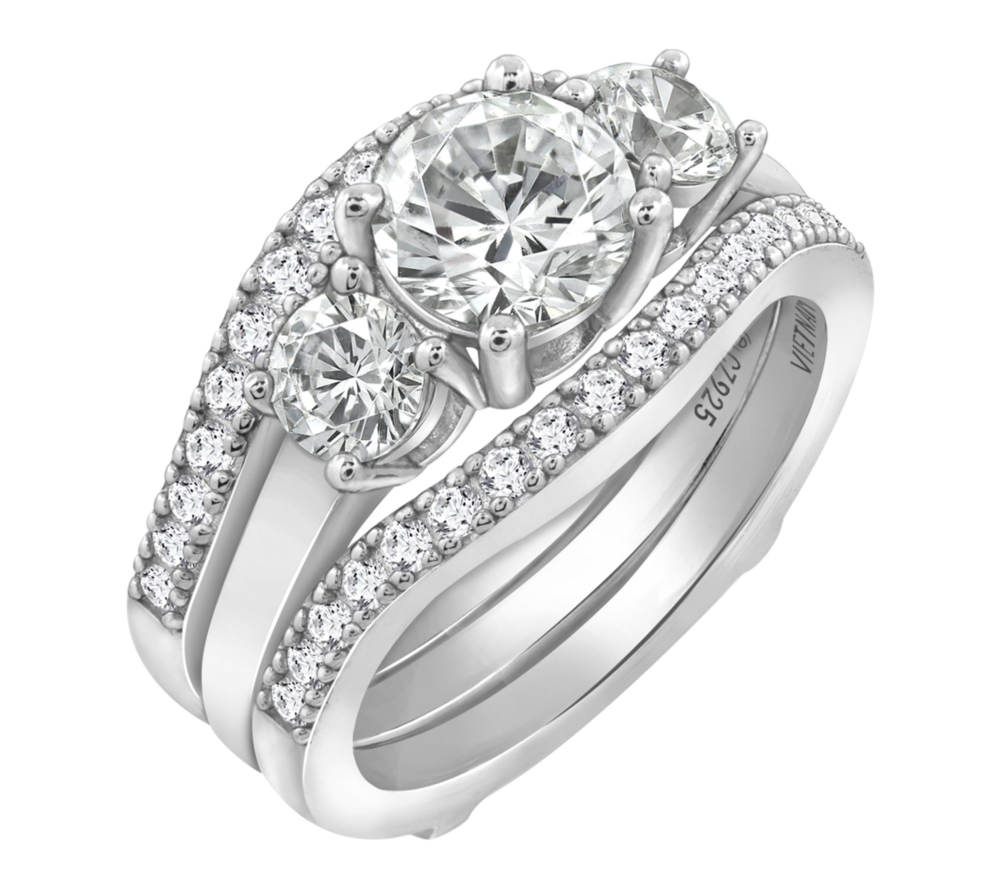 Diamonique 2.75 cttw Bridal Ri ng Set, Sterlin g Silver