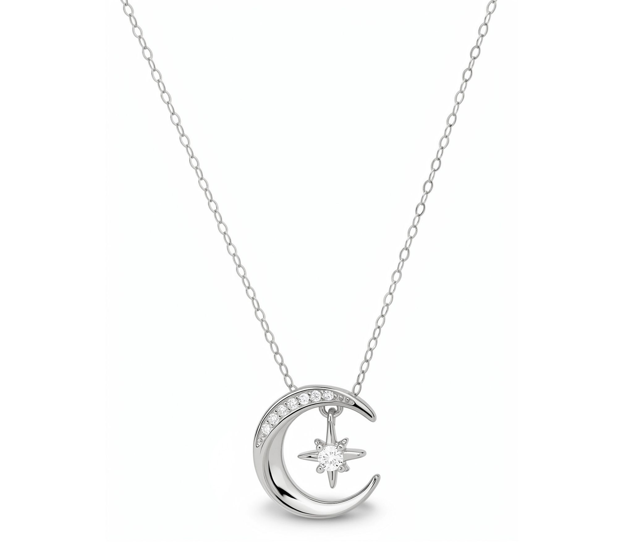 Diamonique Dangling Moon & Star Necklace, Sterling Silver