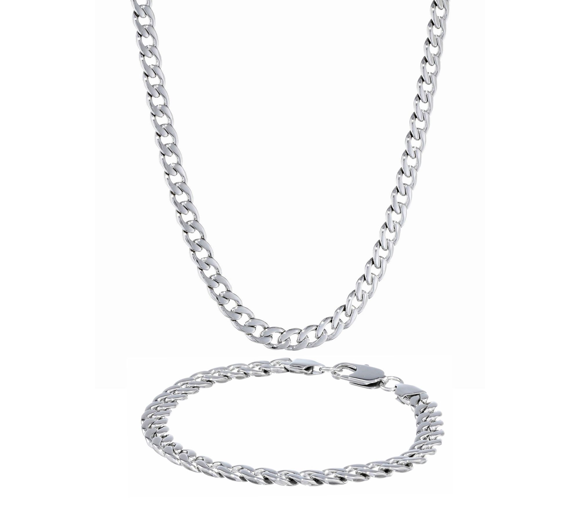 LYNX Men's Stainless Steel Curb Chain Necklace & Bracelet Set