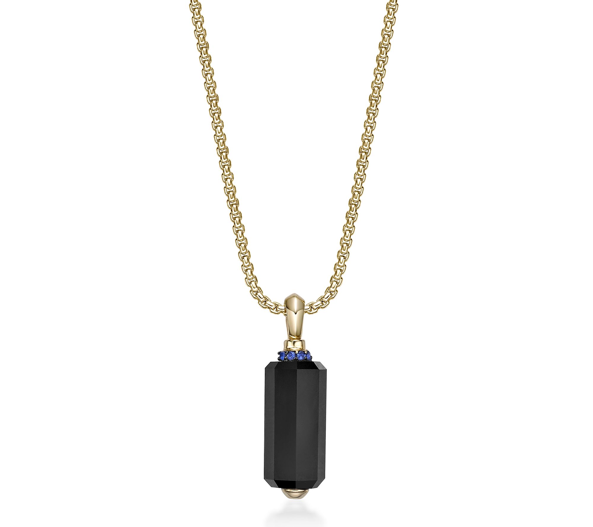 LYNX Men's Sterling Onyx & Created Sapphire Chain Necklace