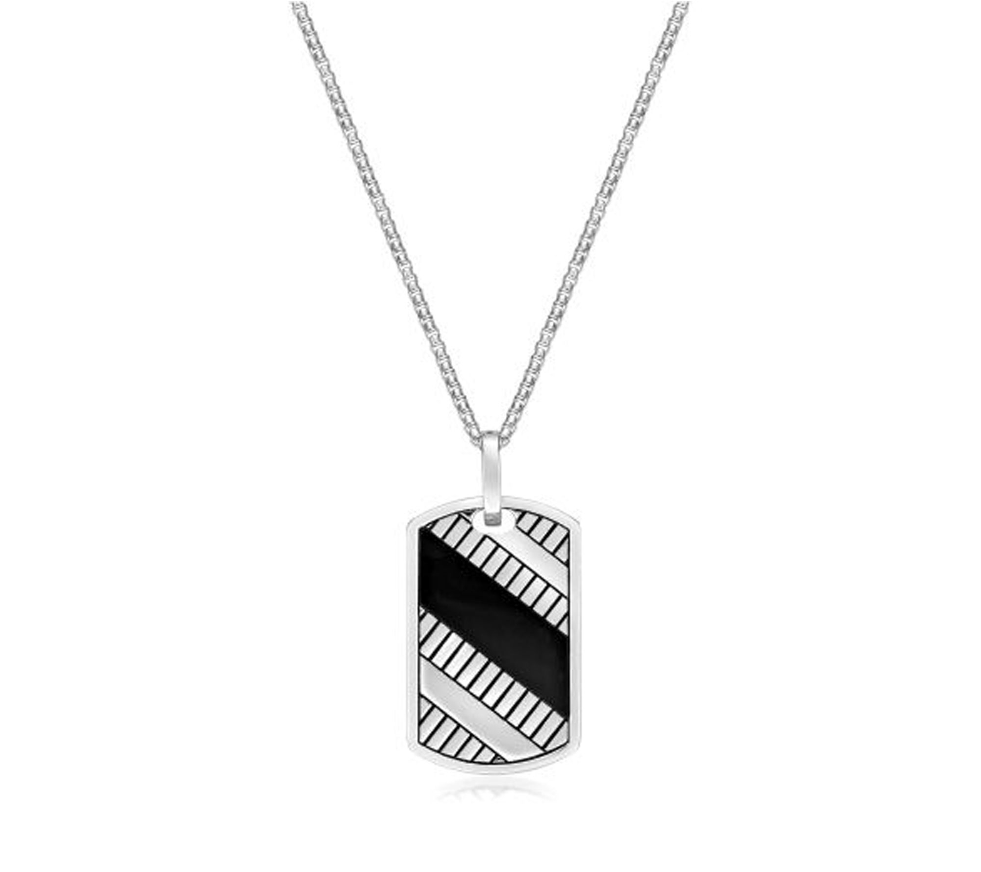 LYNX Men's Onyx Dog Tag Pendant w/ Box Chain