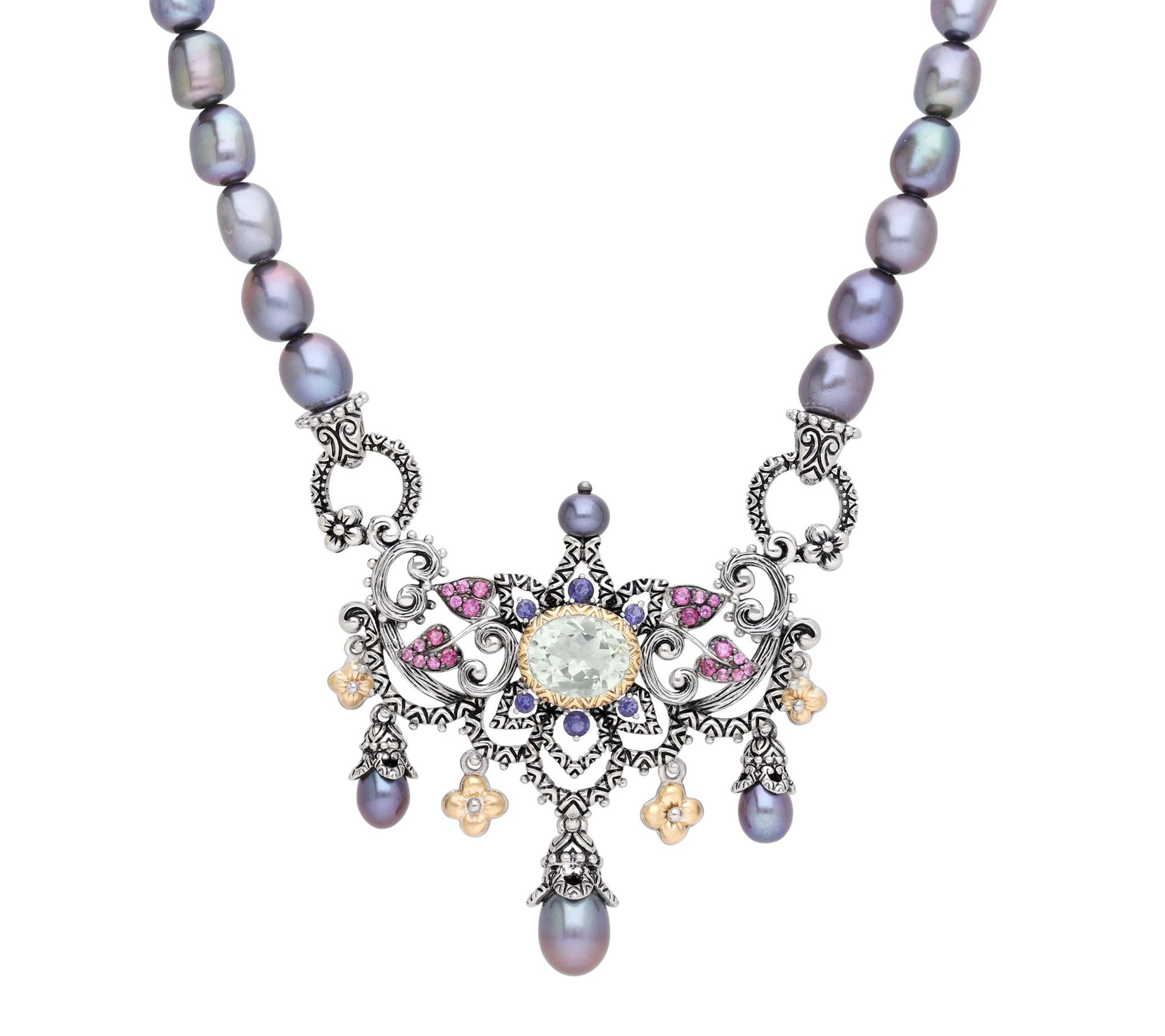 Barbara Bixby Sterling & 18K Cultured Pearl Gemstone Necklace