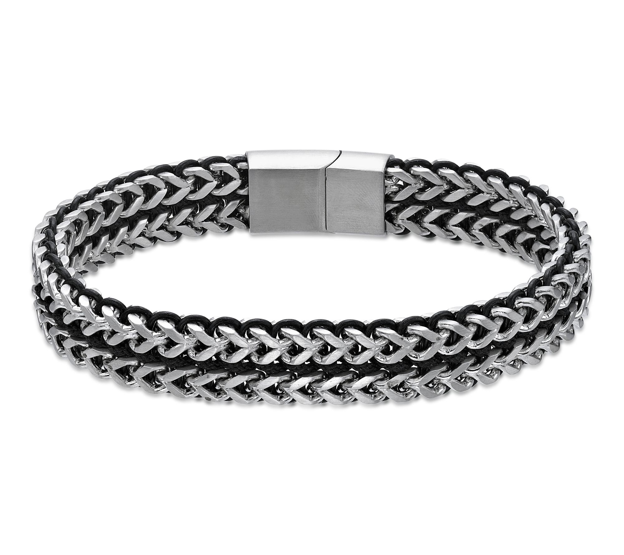LYNX Men's Stainless Steel Black Cord Foxtail Bracelet