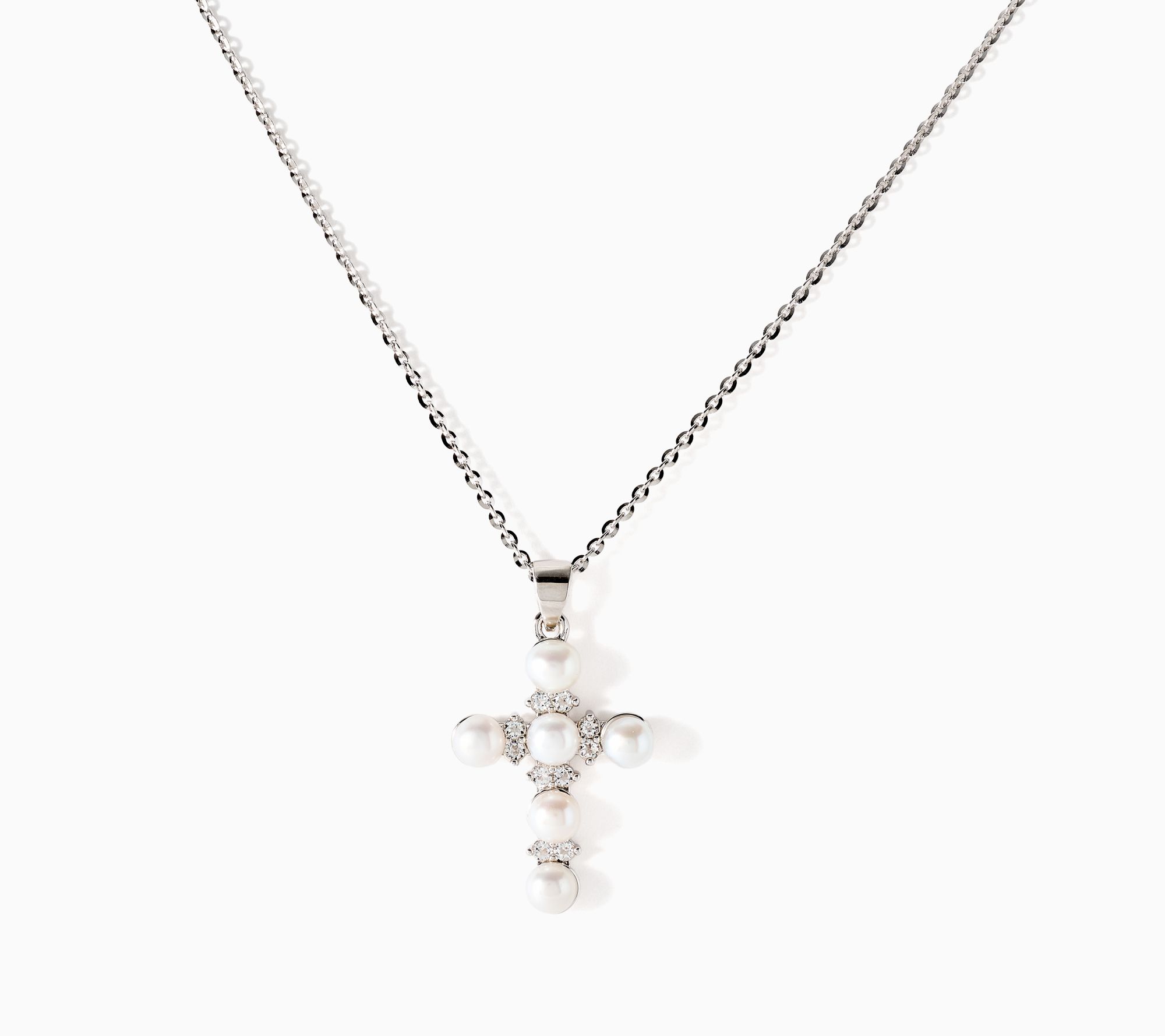  Honora Bronze Cross Pearl Necklace White Topaz, 18"