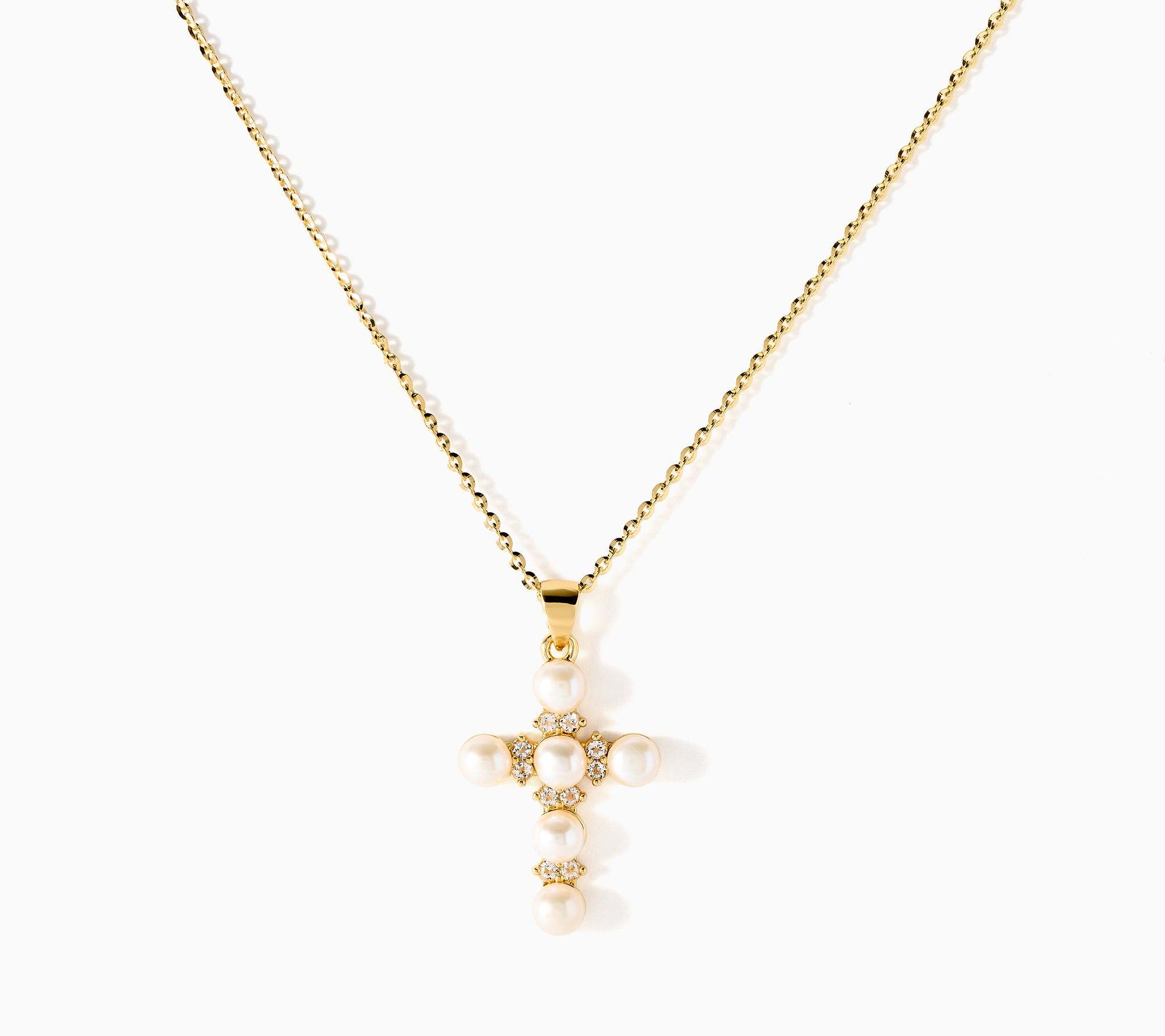 Honora Bronze Cross Pearl Necklace White Topaz, 18"