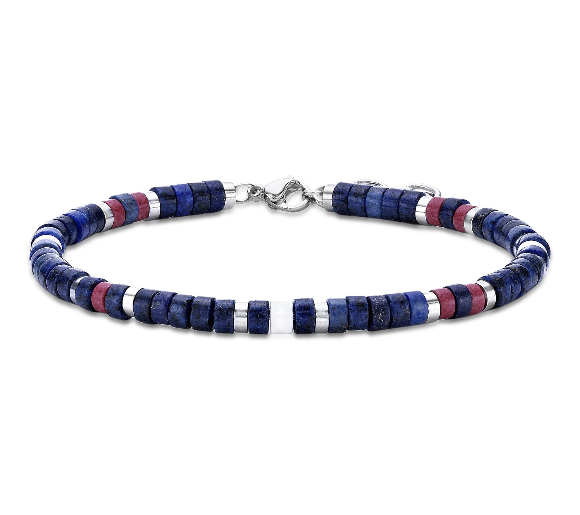 LYNX Men's Stainless Steel with Multi-Gemstone Bead Bracelet