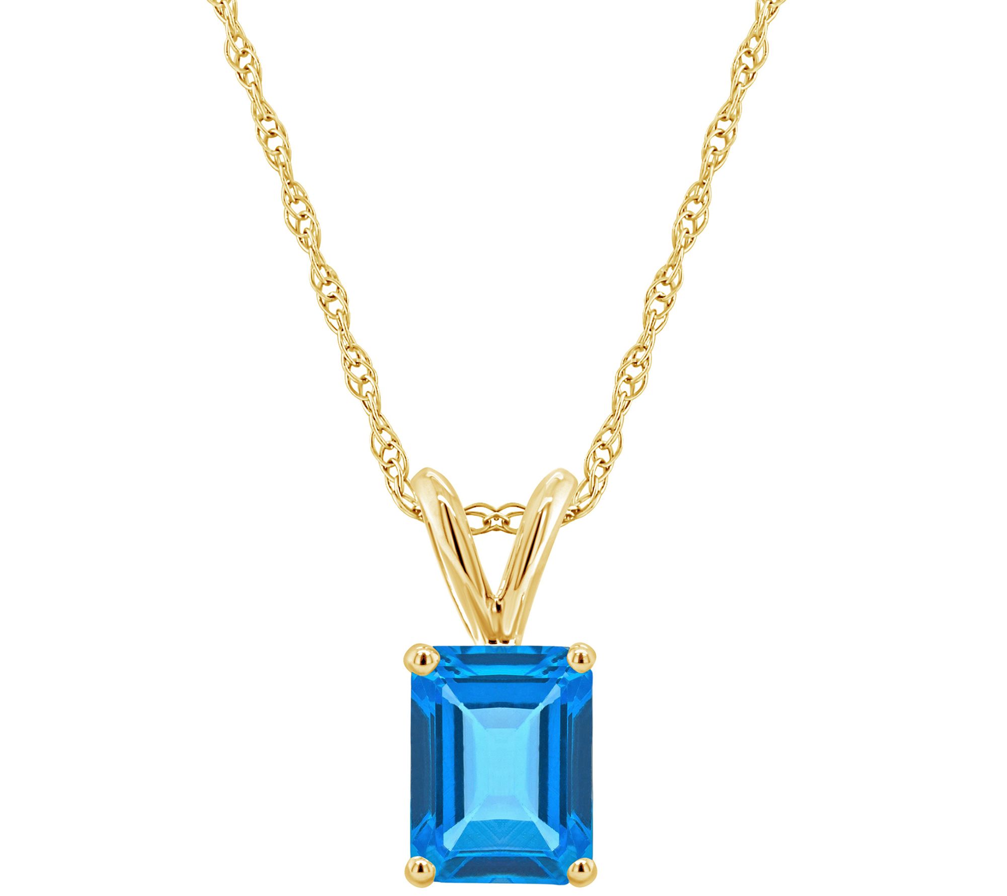 14K Emerald-Cut Gemstone Pendant w/ Chain