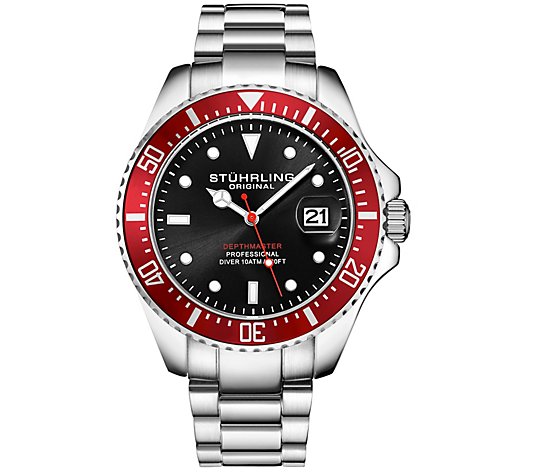 Stuhrling Men's Aquadiver Dive Watch with Red Dial