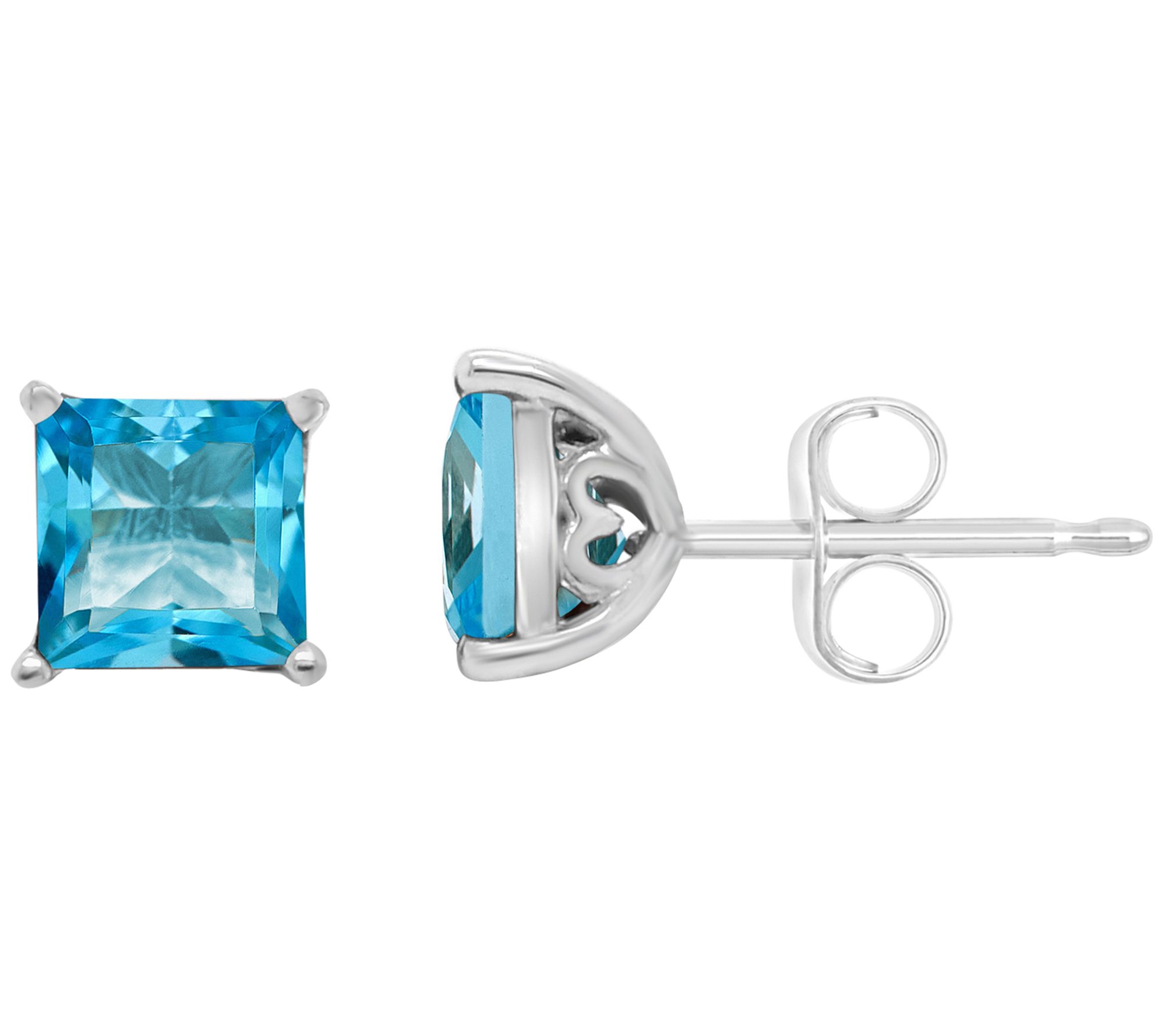 Sterling Silver Princess-Cut Gemstone Stud Earrings