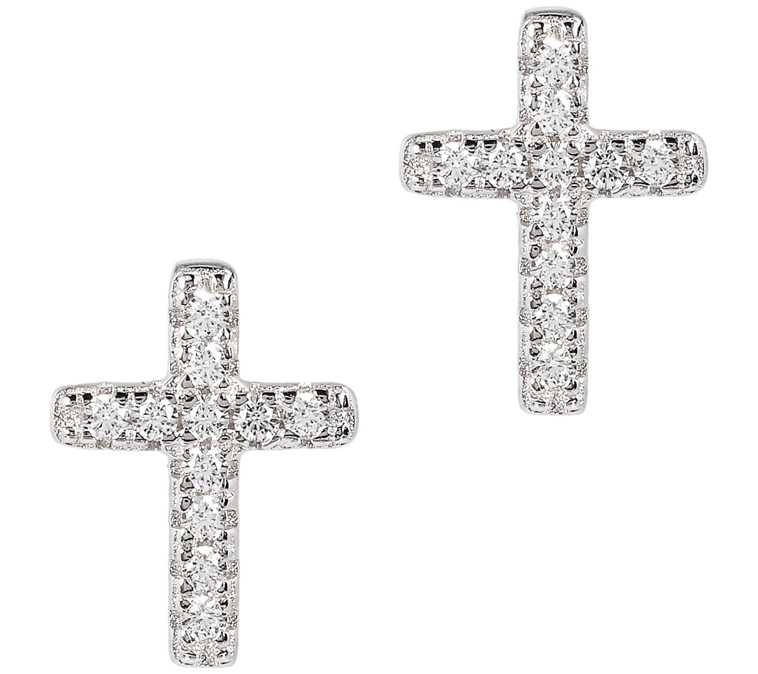 Diamonique 0.10 cttw Cross Stud Earrings, S tering Silver - QVC.com
