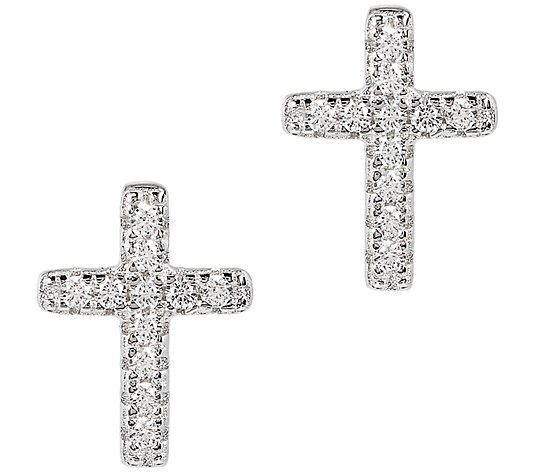 Diamonique 0.10 cttw Cross Stud Earrings, Sterling Silver