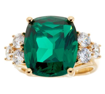 TOVA Diamonique Simulated Emerald Ring, 14K Clad 14K Clad - QVC.com