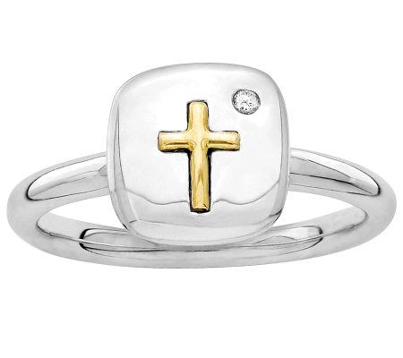 Simply Stacks Sterling Two-Tone Diamond AccentCross Ring - QVC.com