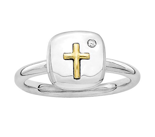 Simply Stacks Sterling Two-Tone Diamond AccentCross Ring