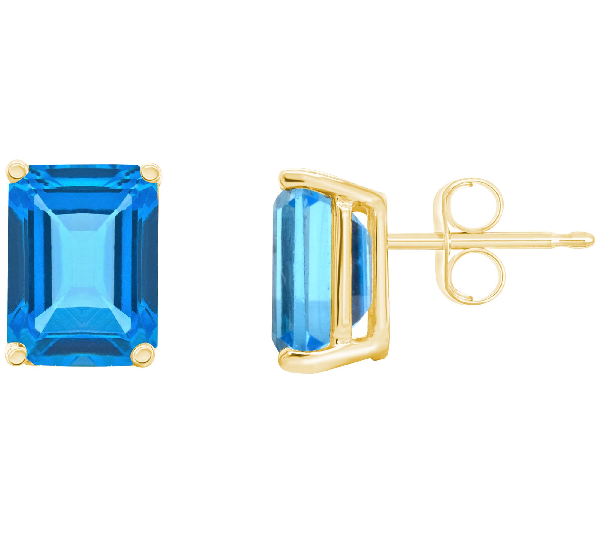 14K Gold Emerald Cut 4.00 cttw Blue Topaz St ud Earrings
