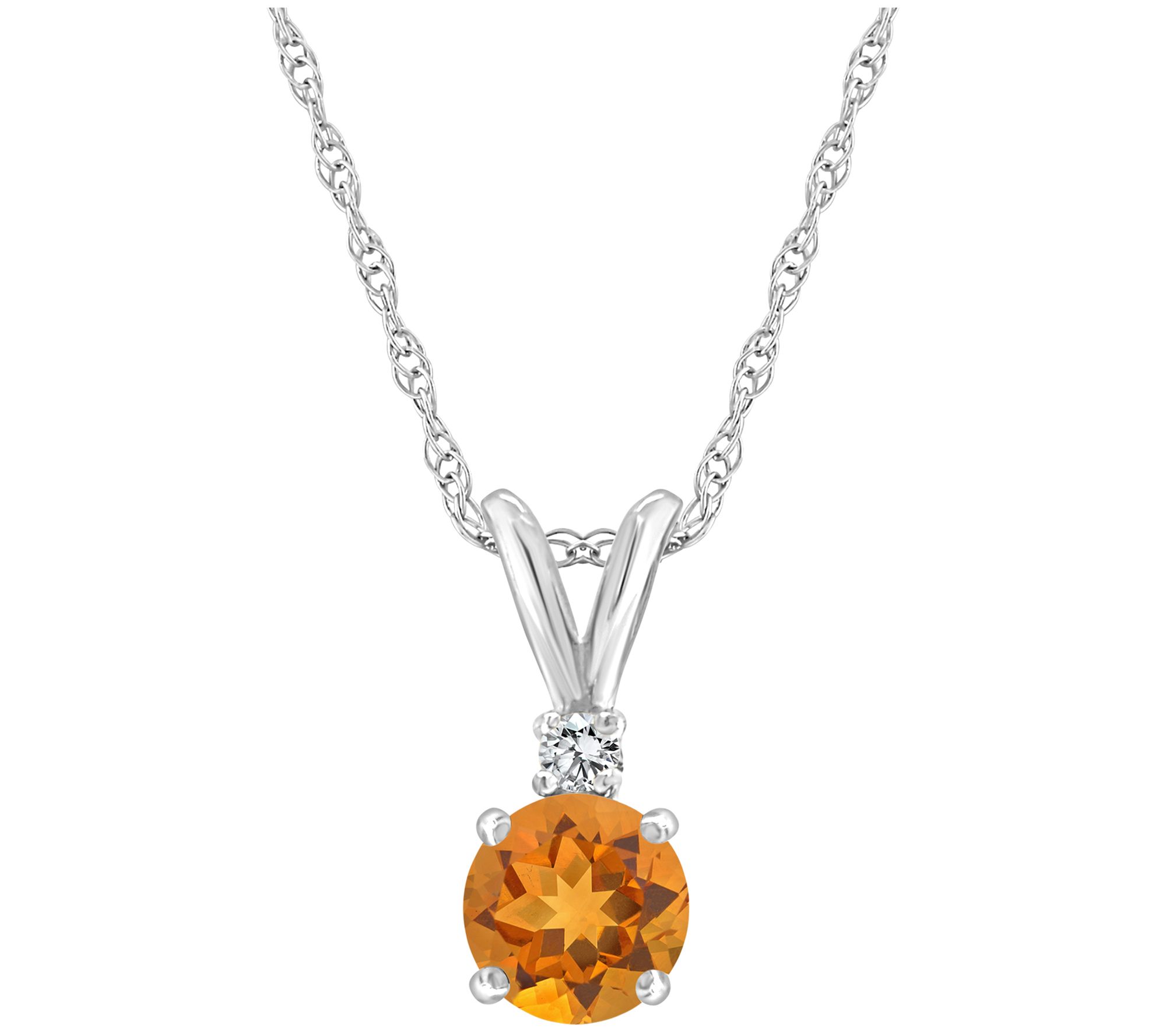 14K Gold 0.45 cttw Citrine & Diamond Accent Pendant w/ Chain