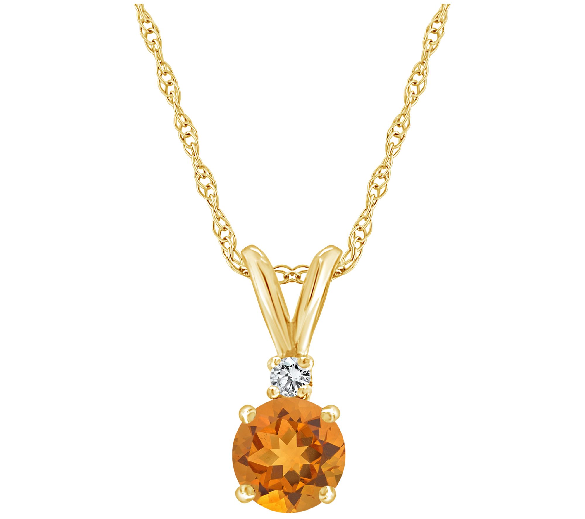 14K Gold 0.45 cttw Citrine & Diamond Accent Pendant w/ Chain