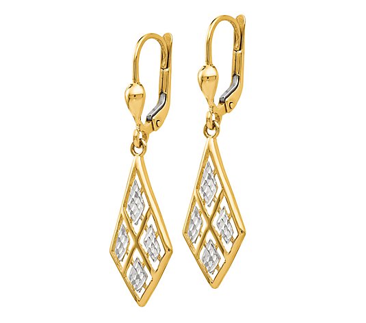 14K Gold Two-Tone Diamond-Cut Dangle Earrings - QVC.com