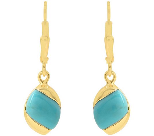 14K Gold Plated Sterling Silver Gem Turquoise Leaf Earring