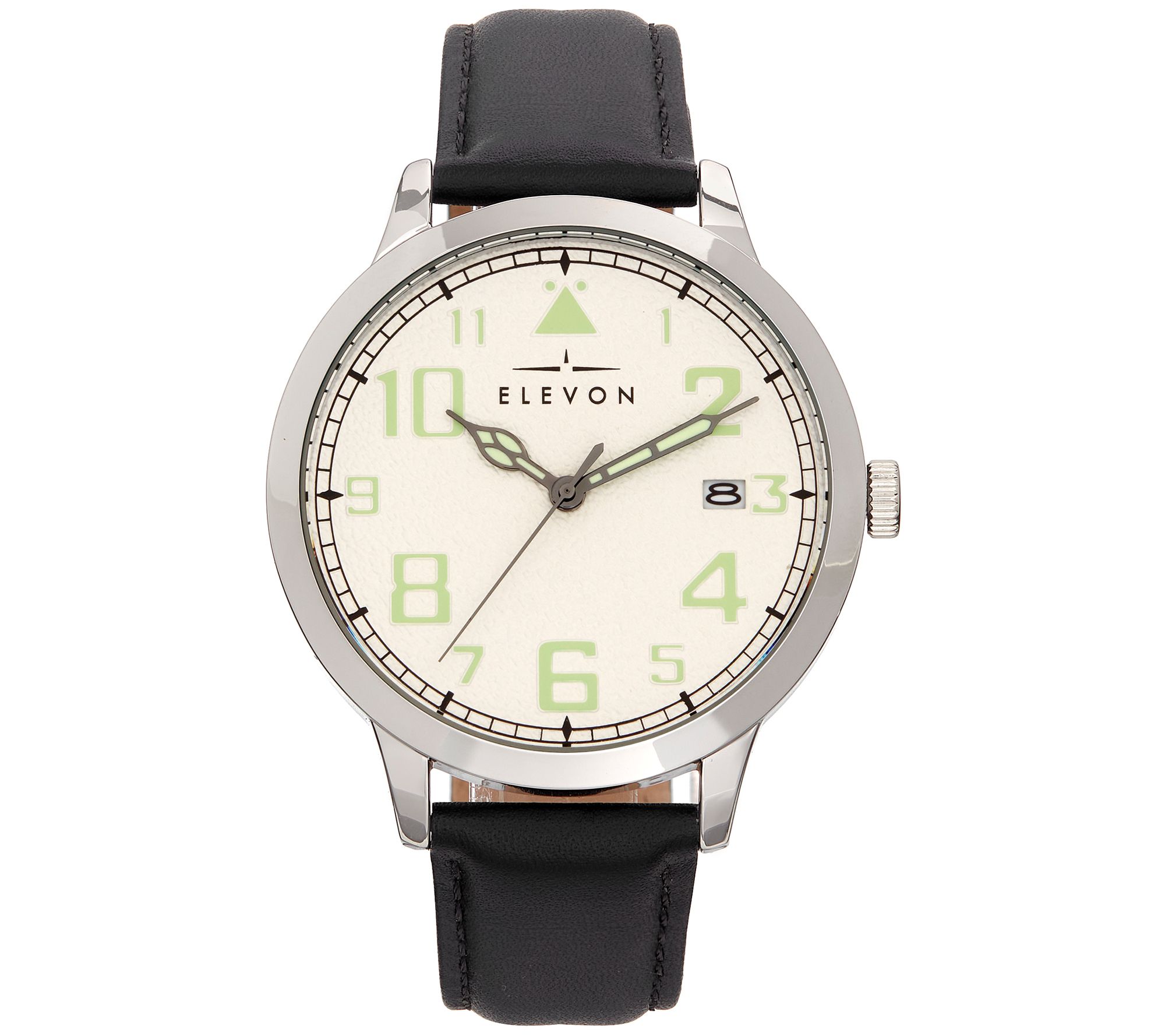 Elevon Men s Sabre Silvertone and Black Leather Watch QVC