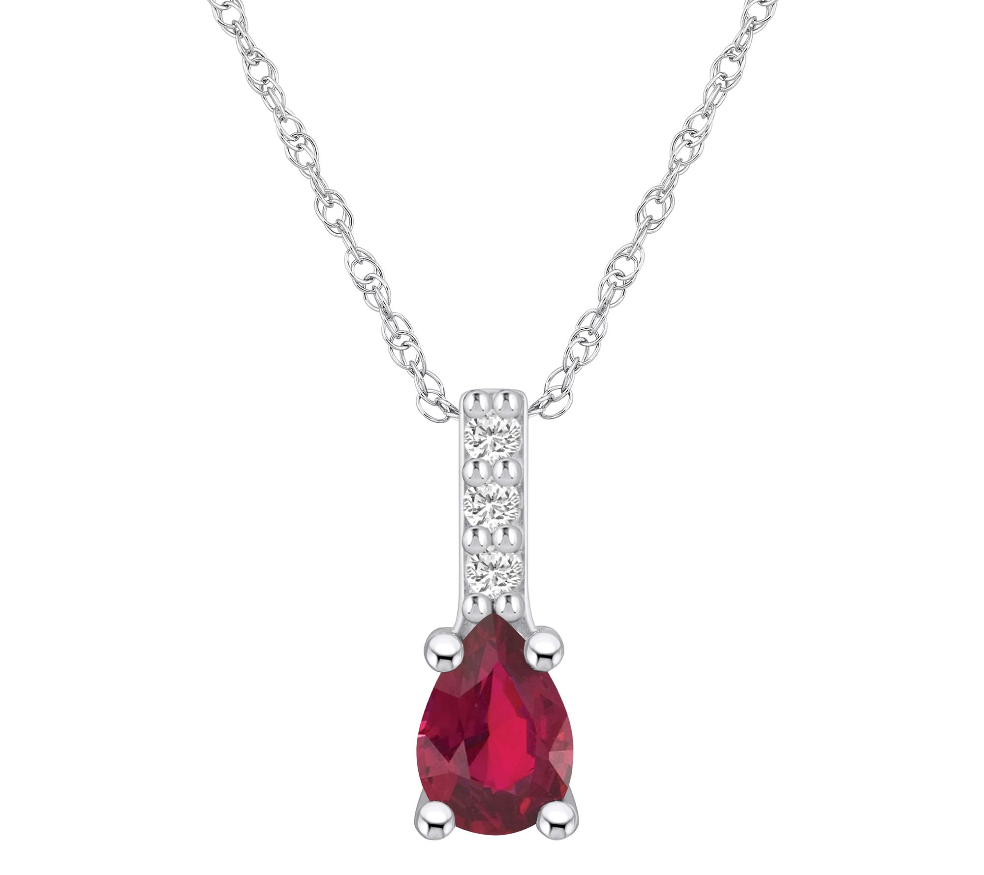 Affinity Gems Pear Ruby & Diamond Pendant w/ Chain, 14K Gold