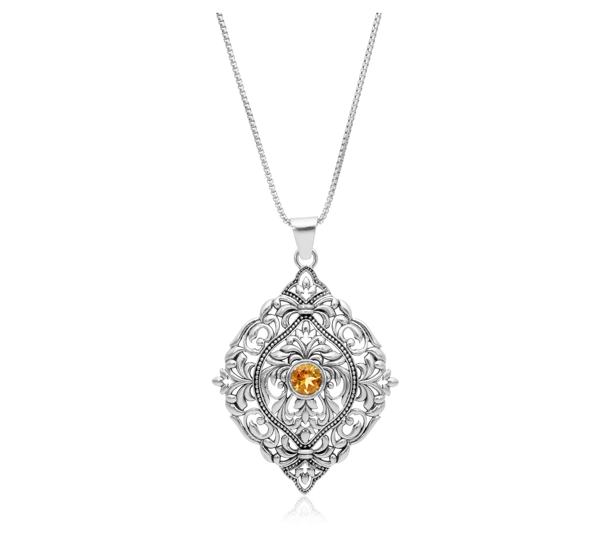 Or Paz Sterling Silver Openwork Gemstone Pendant w/ Chain