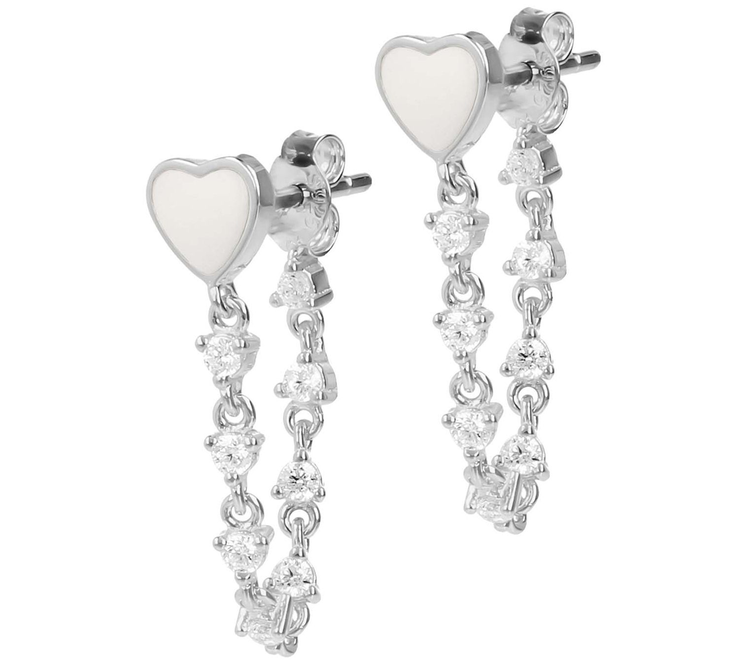 Diamonique Enamel Heart Chain Dangle Earrings, Sterling