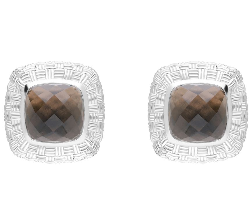 Ariva Sterling Silver Baske Weave Smoky Quartz Earrings