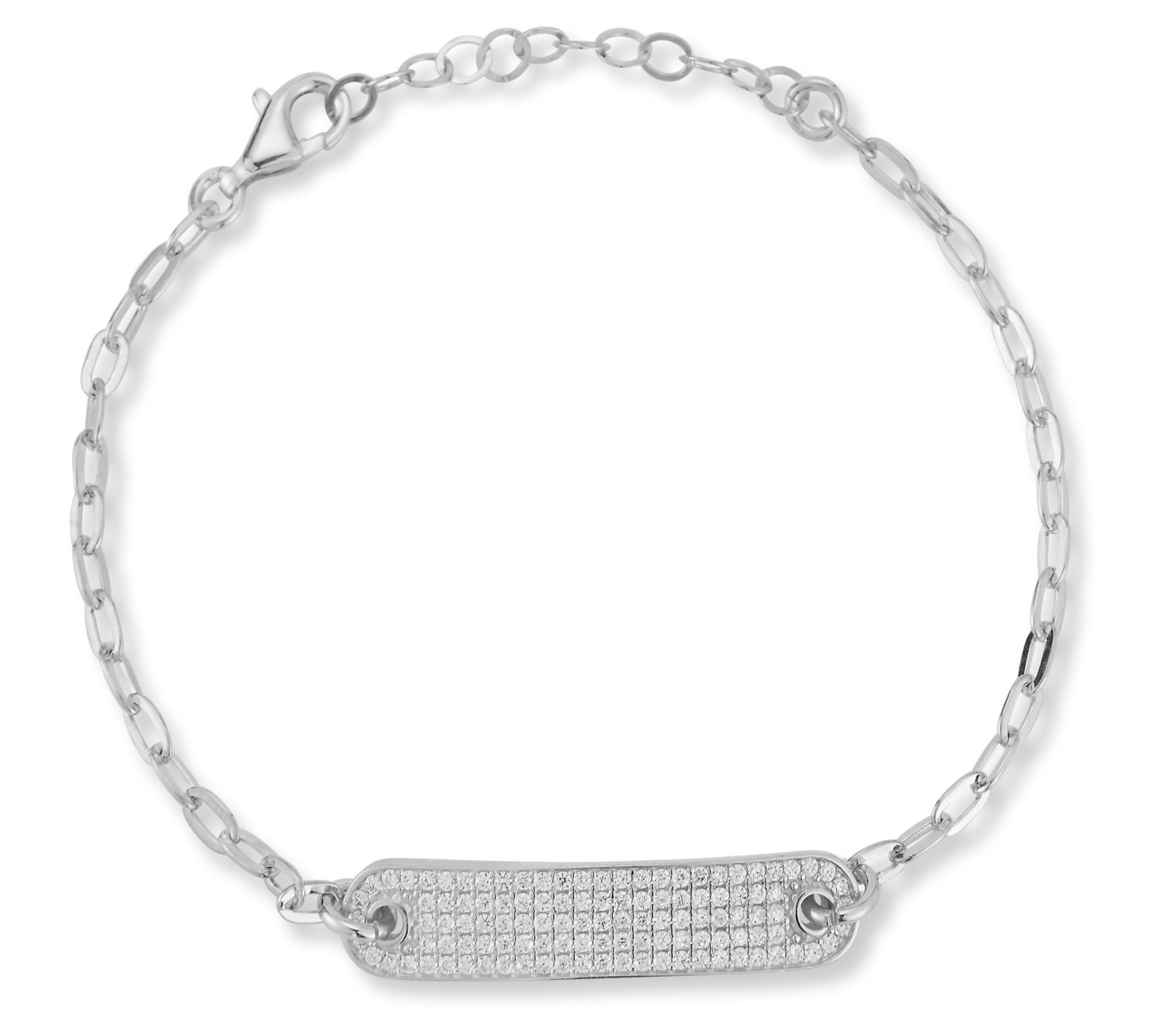 Sterlina Silver Thin Pave ID Bracelet, Sterling