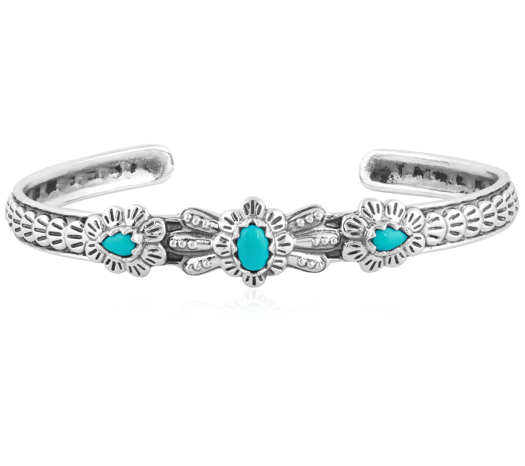 American West Sterling Silver Concha & Fan Gemstone Cuff